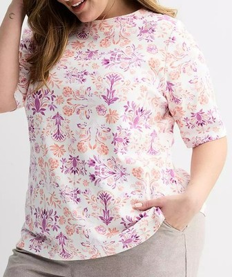 CROFT & BARROW STITCHED BATEAU ELBOW SLEEVE PULLOVER TEE TOP WOMEN'S 3X **NWT!**