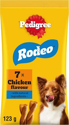 BRANDED 84 X Pedigree Rodeo Dog Treats Chicken Dog Chews 12 X 123G Packs