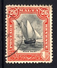 Malta SG 206 Cat £65 2s.6d Black & Vermilion 1930 Gozo Fishing Boat Fine Used L