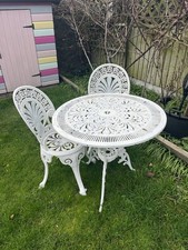 GARDEN TABLE 32” AND TWO CHAIRS CAST METAL ANTIQUE STYLE !!COLLECTION IN PERSON!