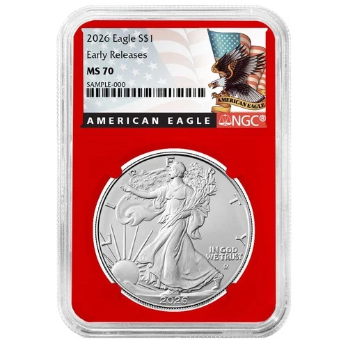 2026 $1 1-oz American Silver Eagle NGC MS70 ER Black Label Red Core