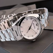 Women's Bulova 96P228 Surveyor Diamond Mother of Pearl Dial Quartz Watch 31mm