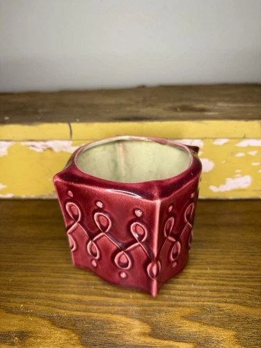 Vintage Red Wing Pottery USA Planter 1278 Planter Cranberry Ceramic, Square MCM