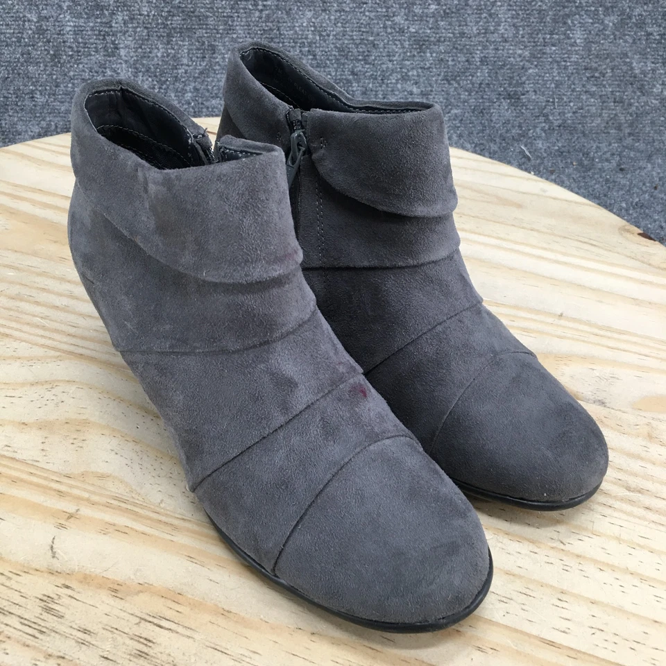 Аэрозоли ботинки женщин 7 M играть складки лодыжки ботинок серый круглый носок котенок каблуки - Изображение 3 из 4
