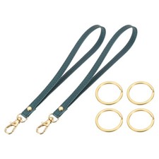 7 Inch Wristlet Strap PU Leather with 4 Gold Rings for Clutch 2 Pack, Green 