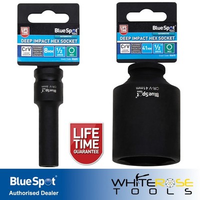 BlueSpot Deep Impact Steckschlüssel 1/2'' Antrieb 6 Punkt Sechskant einzeln 8-41 mm Größe wählbar
