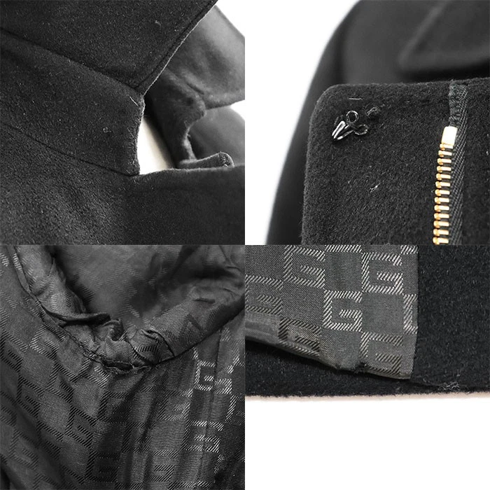 Gucci Cappotto Strain Collare Logo Fodera Cashmere Lana Melton Zip Manica Pelle Se