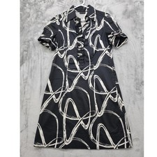 New York Company Dress Womens 8 Black White Abstract Collared Ruffled Office