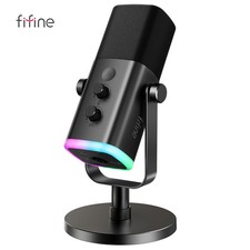 FIFINE USB/XLR Dynamic Microphone Touch Mute Button, Headphone jack,I/O Controls
