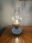 RARE Vintage Hobnail Milk Glass Hurricane Lamp w/ Dancing Figures Etched Globe