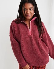 Aerie Dream Sherpa Quarter Zip Sweatshirt Brick Stone Fluffy Pullover Sz Small