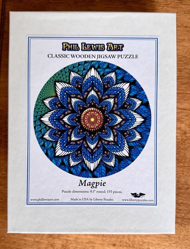 Liberty Wooden Jigsaw Puzzle, “Magpie,” Phil Lewis Art, 9.5” Round, 155 pieces