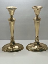 ELEGANT BRASS PATINA CANDLESTICKS BOMBAY COMPANY TAPER 11  HEAVY CLASSIC