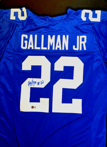 WAYNE GALLMAN JR SIGNED #22 BLUE CUSTOM JERSEY - Size XL (Beckett) NY Giants