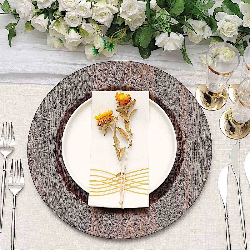 КОРИЧНЕВЫЕ 6 круглых 13-дюймовых деревенских пластиковых ЗАРЯДНЫХ ПЛАСТИН из искусственного дерева для вечеринок домашних украшений - Изображение 4 из 4