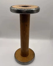 Vintage Wooden Industrial Spool Metal Rim Large 9" Antique Textile Mill Bobbin
