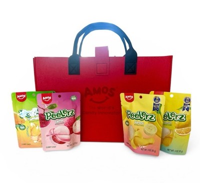 AMOS Peelerz Gummy Candy Bundle Lychee Banana Lemon Gift Set with  Red Tote Bag