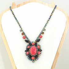 Juliana D&E Spotted Coral Matrix Jet Black AB Rhinestone Necklace Book Piece
