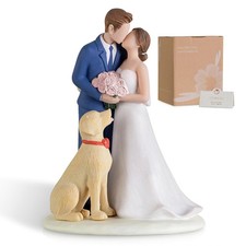 Bride Groom Cake Topper Couple Pet Dog Resin Figurine Secure Base Wedding