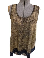 Charming Charlie Tank Top Women’s Medium Black Matte Gold Speck Lace Hem