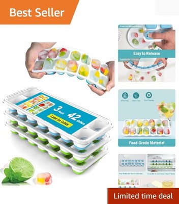 3 Pack Ice Cube Trays with Lid for Freezer, Flexible Silicone Bottom for Easy...