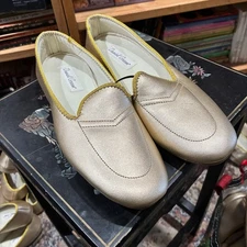 DANIEL GREEN WOMEN'S MEG GOLD COLOR LEATHER SLIP-ON SLIPPERS SIZE 7.5 N