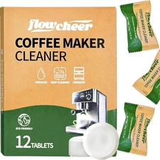 flowcheer Coffee Maker Cleaner & Descaler Tablets 1 Count (Pack of 12), White 