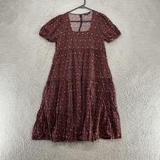 Madewell Midi Dress Womens 6 Rust Floral Square Neck Puff Sleeve Tiered Babydoll