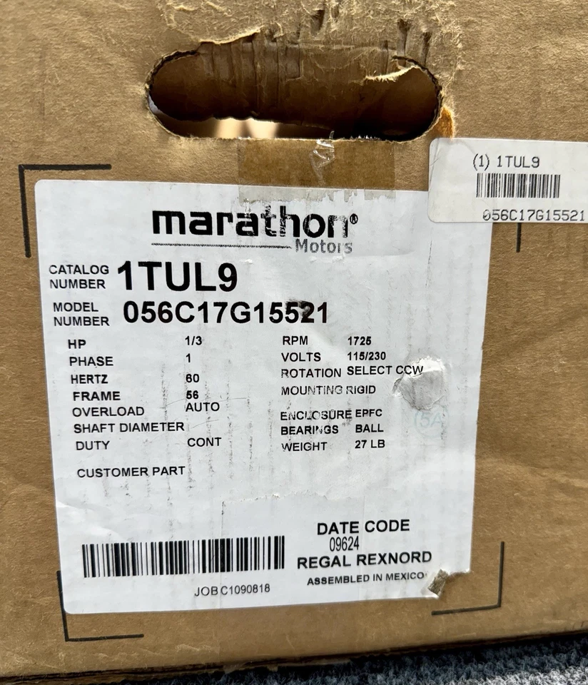 Marathon Leeson 056C17G15521 Hazardous Location Motor 1/3 hp, 115/208-230V AC - Image 2 of 4