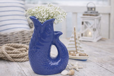 Blue Fish Jug Ceramic 3D Water Pitcher Vase Milk Jug Coastal Home Gift Gurgling