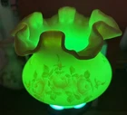 Vintage Fenton BURMESE Uranium Glass VASE Rose Hand Painted Signed EXCELLENT !!!