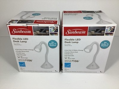 Lot of 2 SUNBEAM FLEXIBLE NECK LED DESK LAMP ADJUSTABLE LIGHT ENERGY STAR WHITE