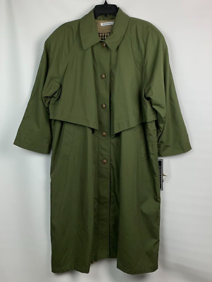 Misty Harbor Trench Coat Green Collared Buttons Pockets Lined Size 18-1/2WP NEW