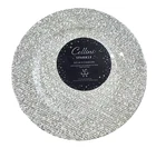 SET OF 4 CELLINI SPARKLE SILVER TONE GLITZ RESIN ROUND CHARGERS,PLACEMATS -13"