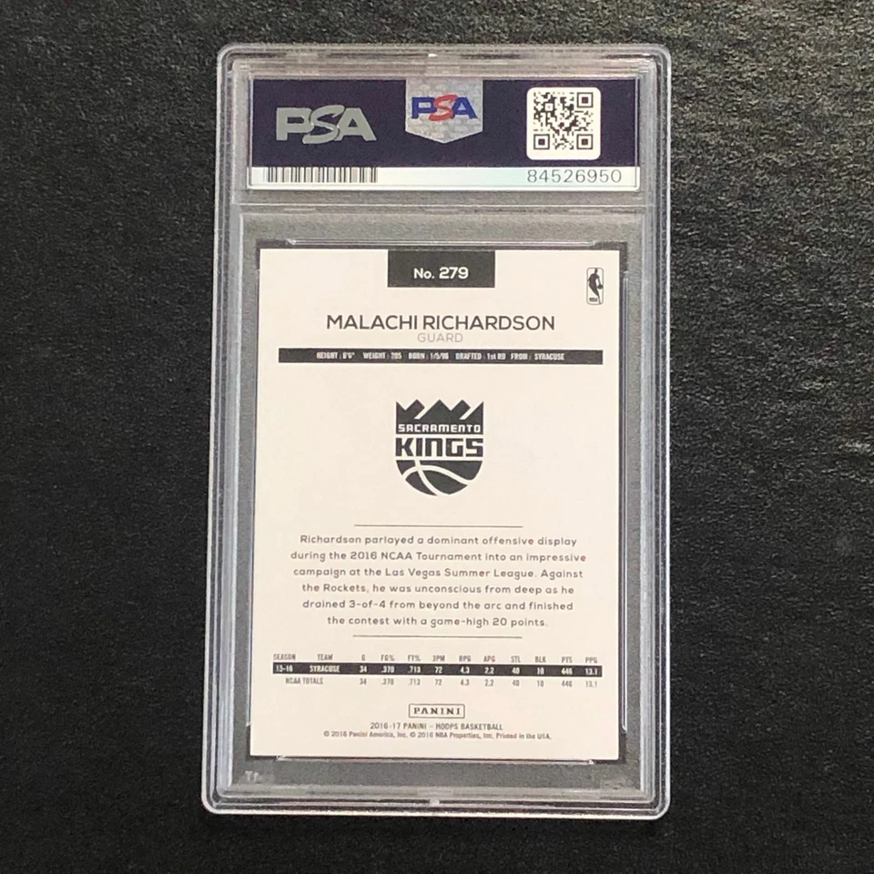 2016-17 NBA Hoops #279 Malachi Richardson Signed Card AUTO PSA Slabbed RC Kings - Image 2 of 2