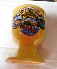 Gelber Eierbecher, Souvenir, Spreewald mit Kahn, Tracht und Brücke,  DDR