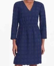 J. Crew Navy Blue 3/4 Sleeve Eyelet Dress 4