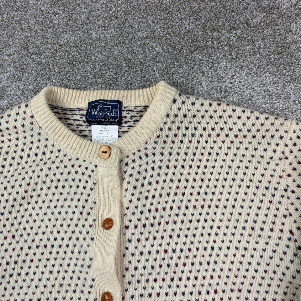 Vintage Woolrich Cardigan Sweater Women's XL Birds Eye Pattern Wool Chunky Knit - Image 2 of 4