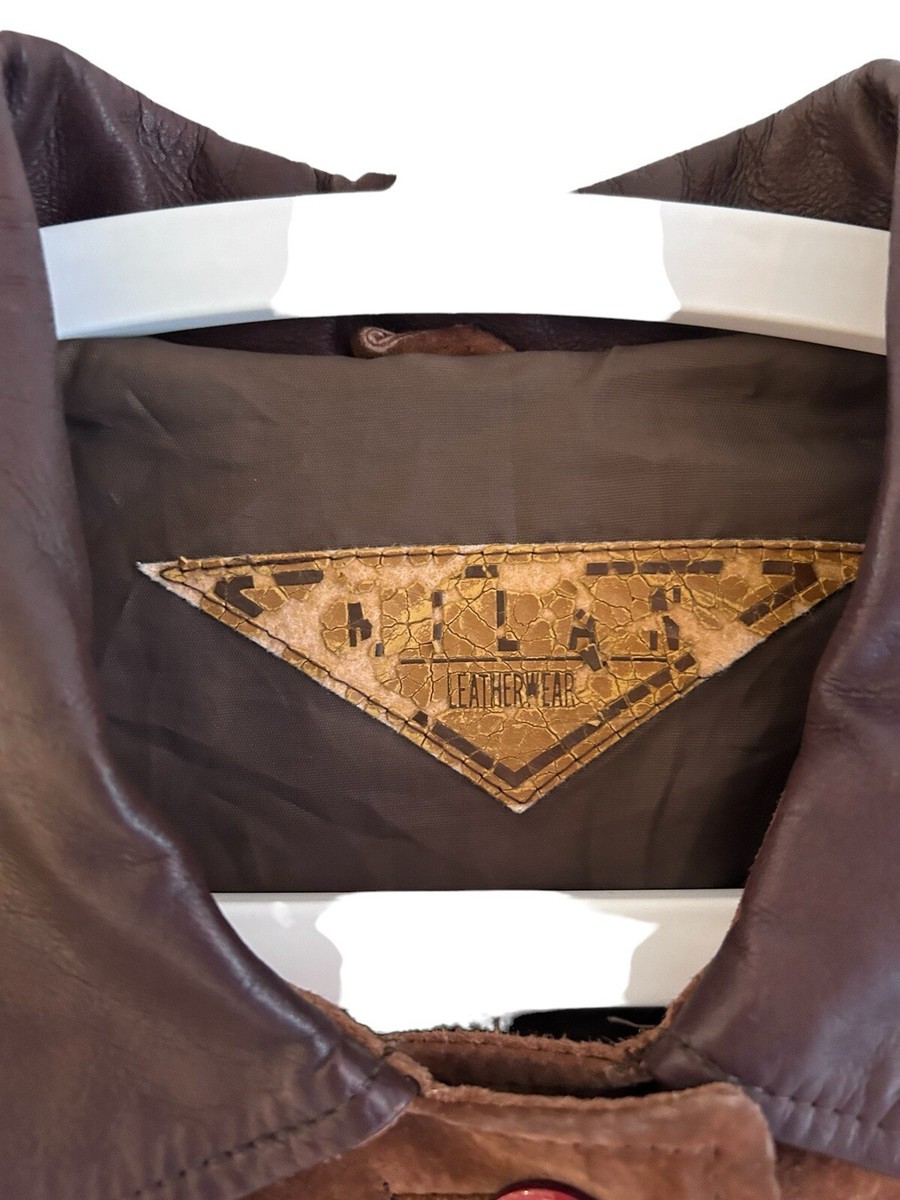 Veste en cuir marron vintage des années 70 avec col large
