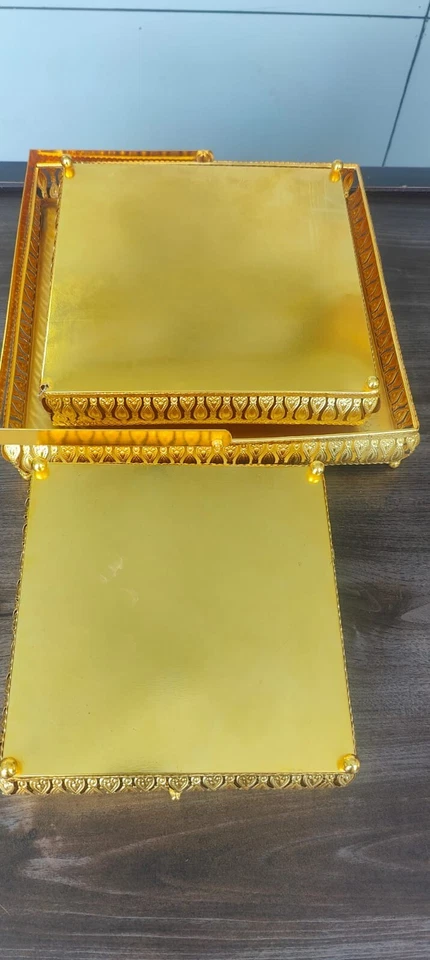 Gold Serving Tray Reusable Organizer Fruit Plate for Parties Dinner Pack Of 3  - Image 4 of 4