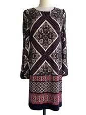 TOMMY HILFIGER Paisley sheath Dress Women's Sz 10 Black RedShift Classic Career