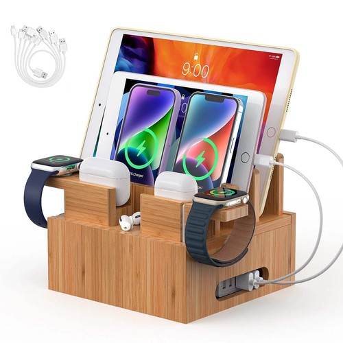 Charging Station Organizer for Multiple Devices With 5 Cables Desktop Docking St
