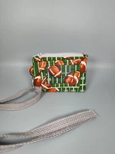Handmade Footballs Fabric Wallet, Credit Card Holder Zippered LANYARD Green Gray