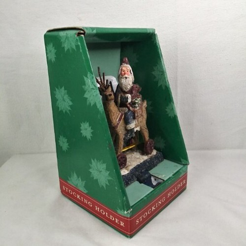 Santa On Reindeer Stocking Hanger Mantle Hook Resin/Metal 2002 - Picture 12 of 14