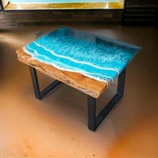 Ocean Epoxy Center Table - Unique Resin River & Live Edge Wood Design decor