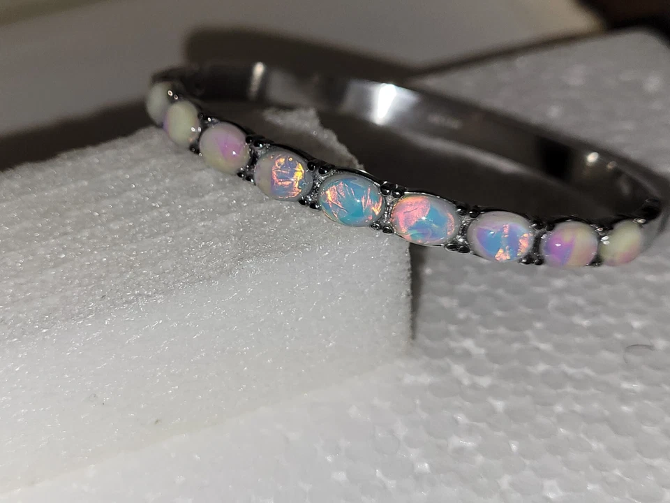 Hinged Created Opal Bangle Bracelet - Image 3 of 4