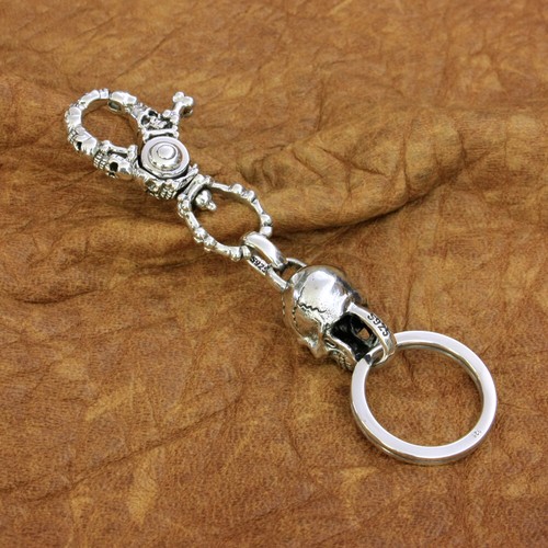 Skull 925 Sterling Silver KeyRing Mens Biker Keychain DIY Accessories TA200B - Picture 5 of 15
