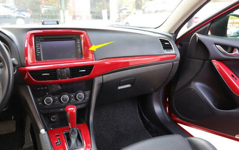 For Mazda 6 2014-2015 Red Carbon Fiber Console Dash GPS Navigation Cover Trim Foto 4 de 4