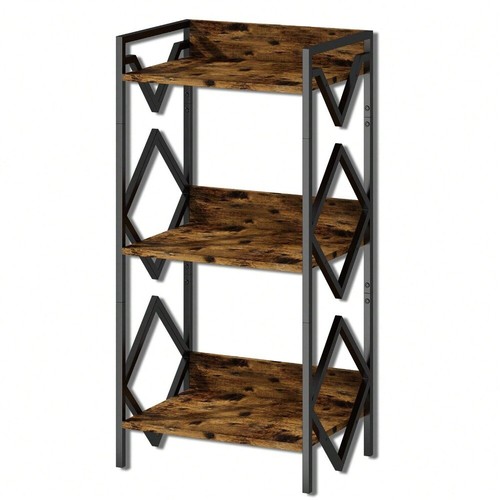 Bookshelf 3 Tier Industrial Bookcase, Metal Small Bookcase