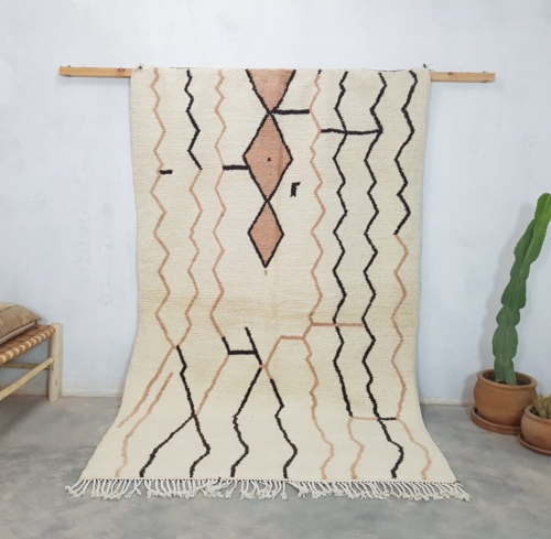 Tapis vintage Beni Ourain Azilal laine berbère marocaine tapis fait main 5 x 8 pieds tapis boho - Photo 1 sur 6